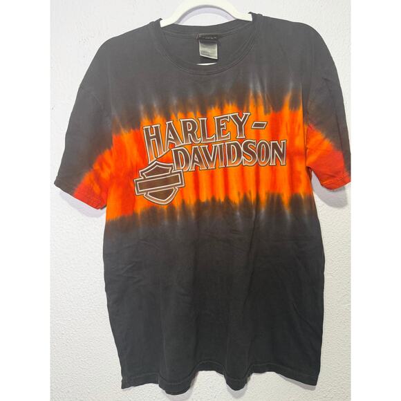 Harley Davidson Other - Harley Davidson 2014 Flame Tie Dye Black Orange Tee L Biker Y2K Streetwear